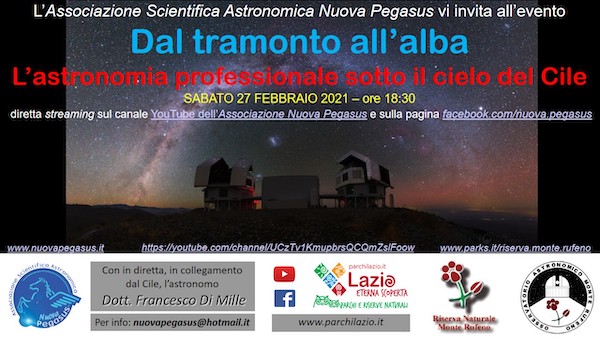 "Dal tramonto all'alba. L'astronomia professionale sotto il cielo del Cile"